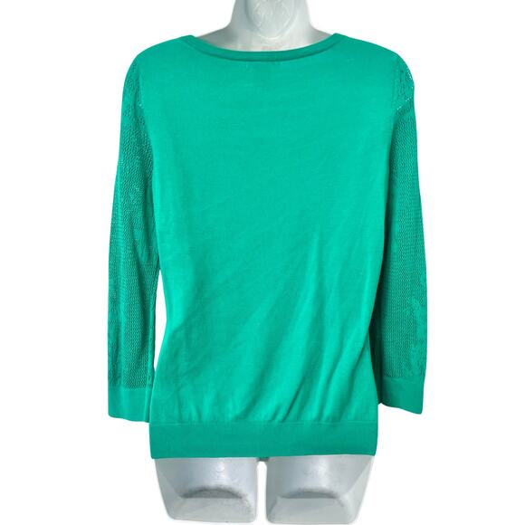 H&M Teal Lace Detail Yoke 3/4 Sleeve Knit Top Light Sweater size M Cotton Blend - Picture 4 of 9